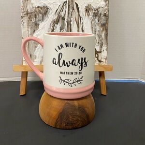 Pink and White Ceramic Stoneware Mug with Inspirational Bible Verse